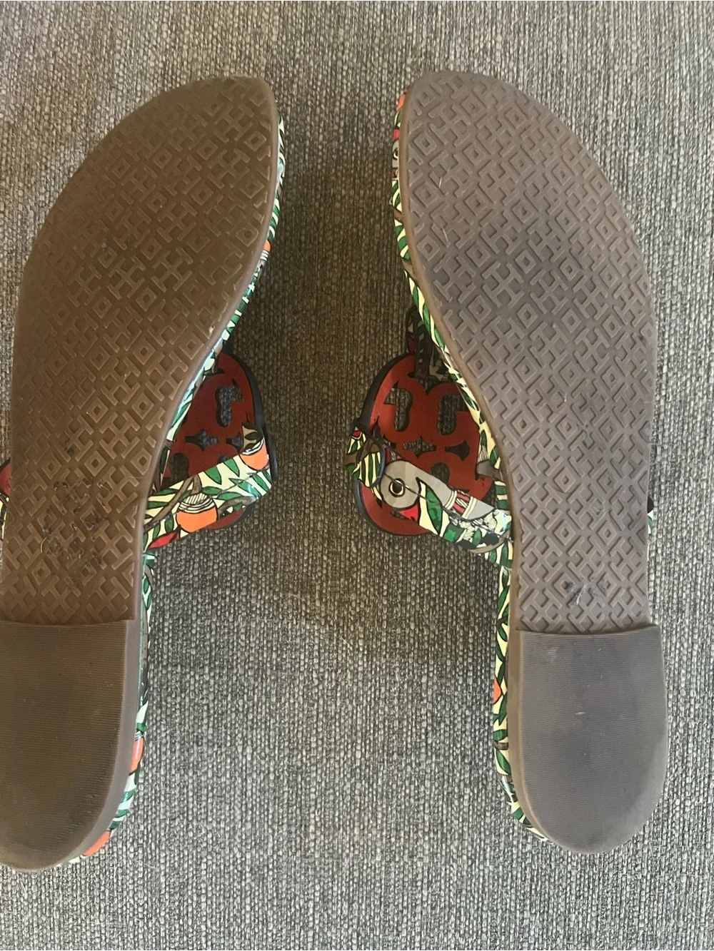 Tory Burch Multicolor Botanical Print Miller Sandals - Green, Orange, Blue 8.5